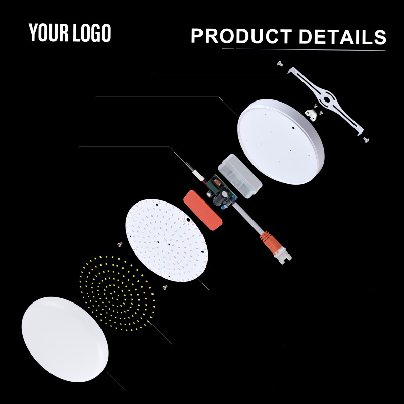 36W overflate LED rammeløst panellys, aluminium + PC, jern + PP, fullt lys